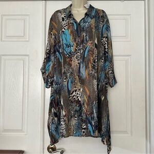 Avenue Plus Tunic Top Blouse Feather Designs NWT 26/28
